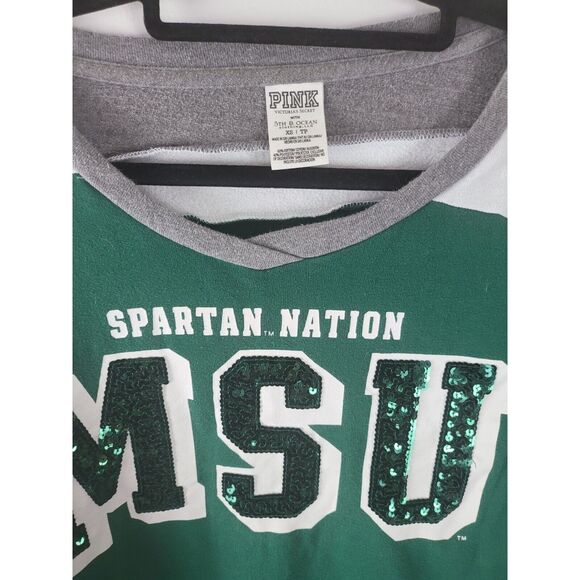 Pink Victoria's Secret Sweatshirt XS Womens Michigan Spartans Collegiate Green - Picture 3 of 4